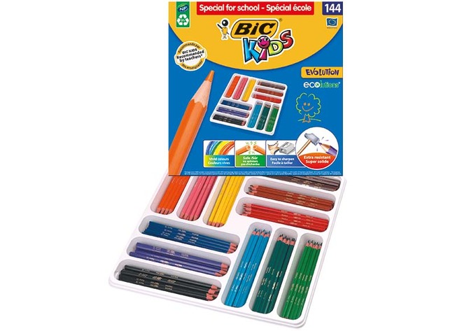 Potloden - kleurpotloden - BIC Kids Evolution ECOlutions - zeshoekig - doos - voordeelpakket - set van 144 assorti