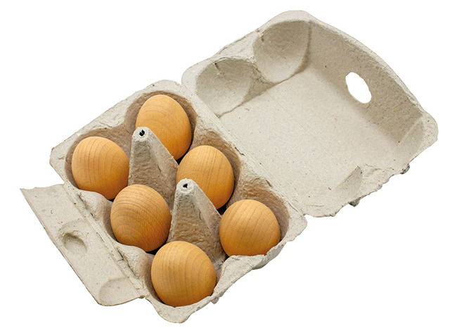 Voedingsset - imitatievoeding - ontbijt - houten eieren in kartonnen doos - set van 6