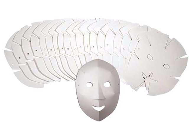 Masques - en carton - visages - pliables - blancs - set/12