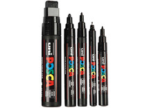 Stiften - verfstiften - Posca - zwart - assortiment van 5
