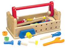 Speelmeubel - tafelwerkbank en gereedschapkist - accessoires inbegrepen - 29 x 17 x 13 cm - per set