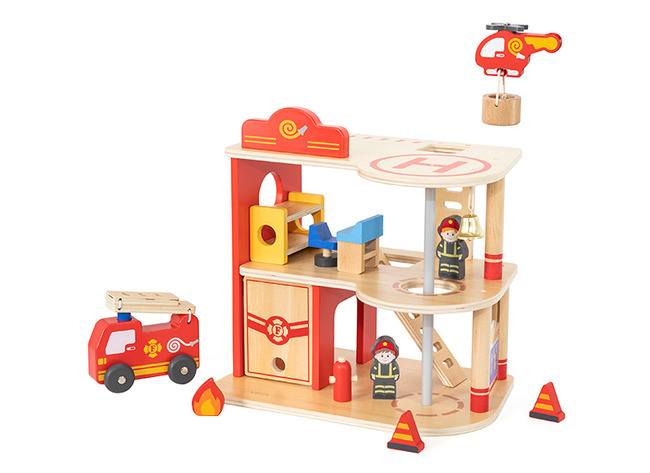 Speelgoed brandweerkazerne - Viga - met accessoires - hout - per set