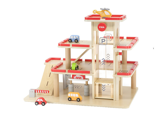 Speelgoed garage - Viga - met accessoires - hout - per set