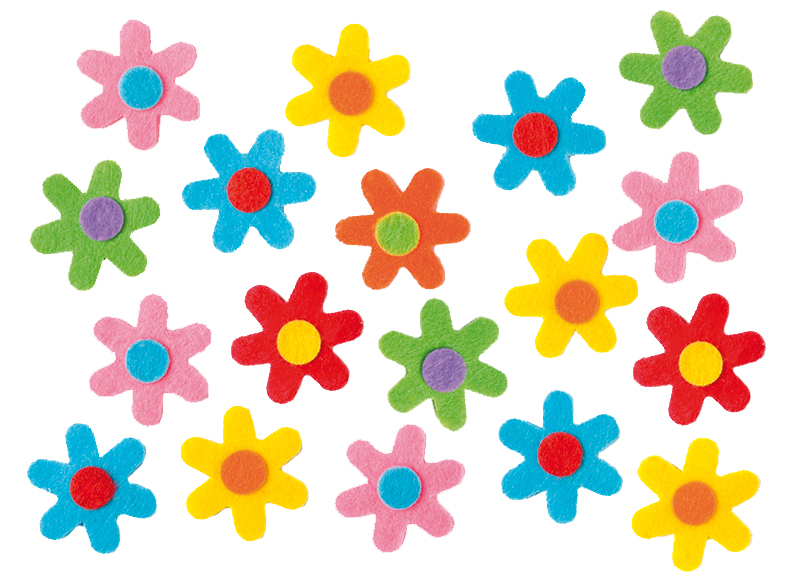 boete stuk kubiek Decoratie - stickers - bloemen - vilt - textiel - zelfklevend - set van 60  assorti - Baert