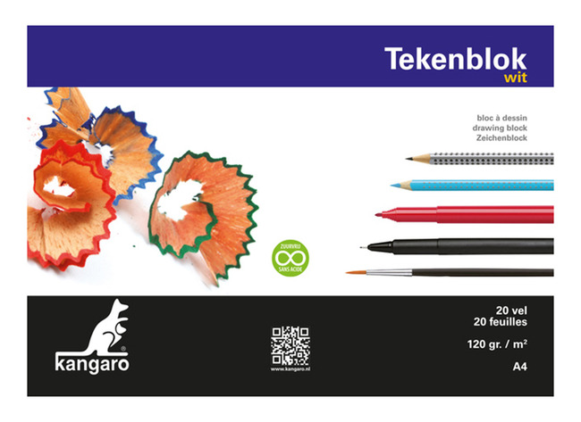 Tekenblok - Kangaro - 210 x 297 mm - 120 g - wit - blok van 20 vellen