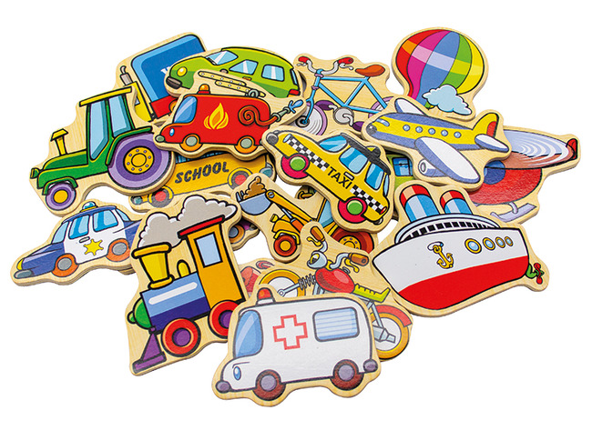Magneten - Viga Magnetic Vehicles - voertuigen - hout - set van 20 assorti