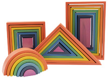 Speelblokken - tickit Rainbow Architect - hout - geometrisch - regenboogkleuren - loose parts - set van 28 assorti
