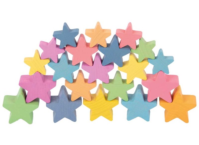 Open-ended - Wood-It Stars - sterren - regenboog - loose parts - houten speelgoed - set van 28 assorti