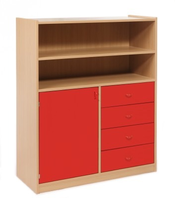 Kast - Basic - Met Deur En 4 Laden - esdoorn - frontpaneel blauw - per stuk