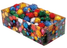 Decoratie - pompons - glitter - voordeelpakket - 1,5 tot 4 cm diameter- set van 400 assorti