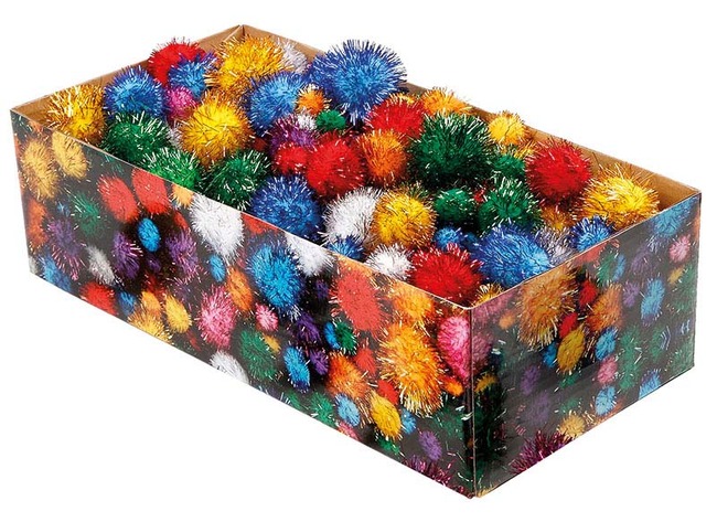 Pompons - opaak - glitter - gekleurd - 15-40 mm - decoratie - set van 400 assorti