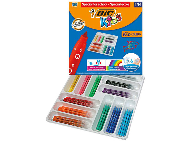 Kleurstiften - Medium - Bic - Kid Couleur - Schoolpack Van 144 Stuks