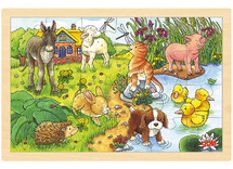 Themapuzzel - boerderijdieren - 24 stukjes - hout - per stuk