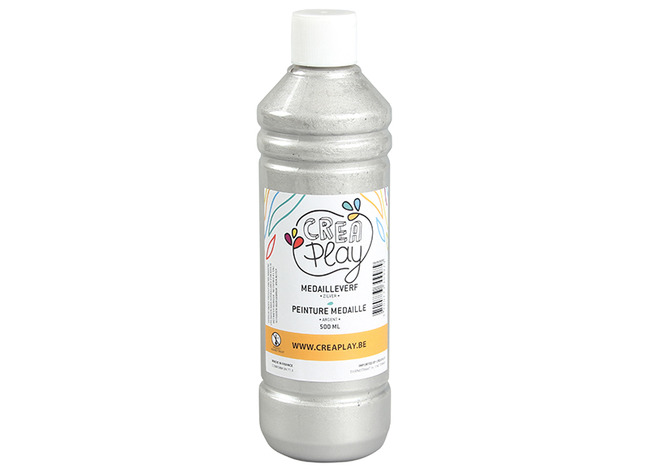Verf - plakkaatverf - Creaplay - metallic - 500 ml - zilver - per stuk