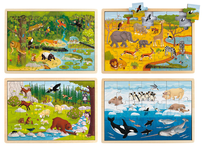 Puzzel - themapuzzel - dieren van de wereld - hout - set van 4 assorti
