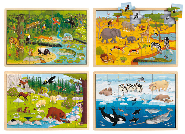Themapuzzel - dieren van de wereld - hout - set van 4 assorti
