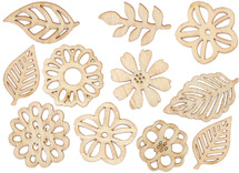 Vormen - blad en vloemvormen - hout - decoratie - set van 72 assorti