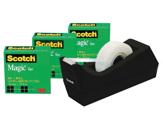 Rubans adhésifs invisibles - Scotch Magic Tape - 19mm  x 33m - set de 4  + dérouleur gratuit