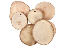 Schijven - hout - boomstam - rond - 40-70 x 5 mm - met gaatje - set van 25 assorti