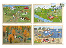 Puzzel - natuur - bergen, kust, platteland en bos - hout - set van 4 assorti