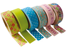 Kleefband - papiertape - decoratief - 15 mm x 10 m - lente - set van 6 assorti