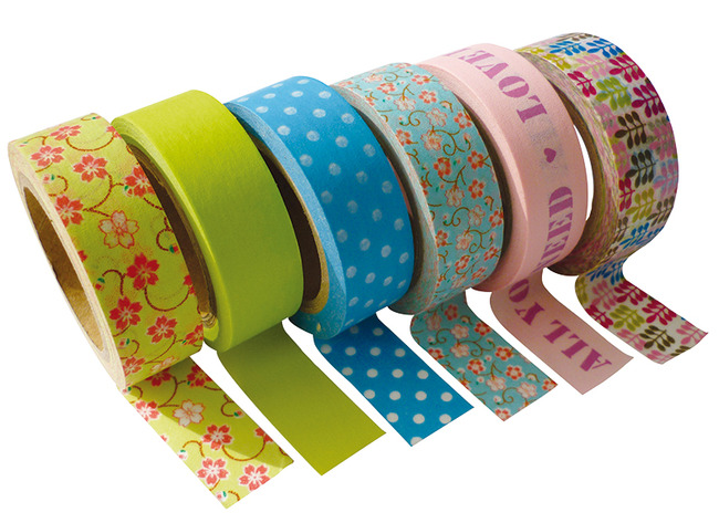 Kleefband - papiertape - decoratief - 15 mm x 10 m - lente - set van 6 assorti