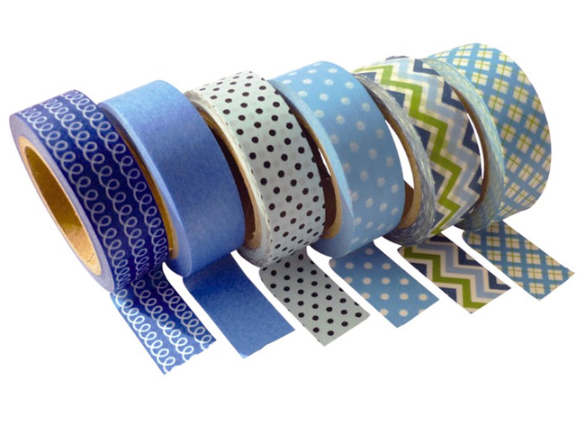 Kleefband - papiertape - decoratief - 15 mm x 10 m - blauw - set van 6 assorti