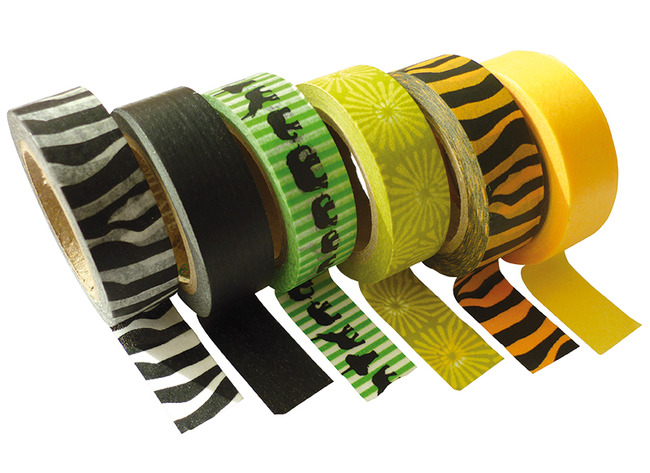 Kleefband - papiertape - decoratief - 15 mm x 10 m - savanne - set van 6 assorti