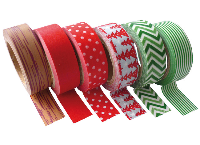 Kleefband - papiertape - decoratief - 15 mm x 10 m - winter - set van 6 assorti