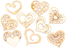 Hout - vormpjes - harten - set van 45 assorti