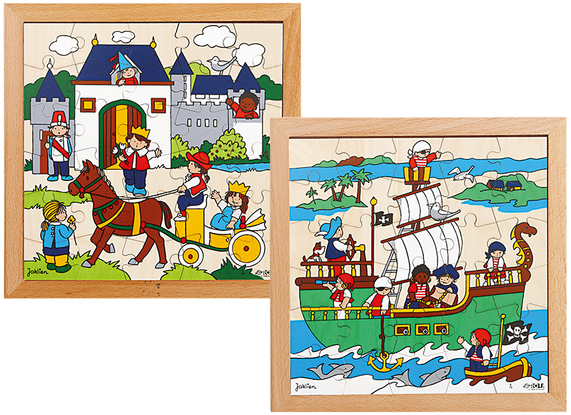 Van God historisch afstuderen Themapuzzel - Rolf - ridders - piraten - 30 stukjes per puzzel - hout - set  van 2 assorti - Baert