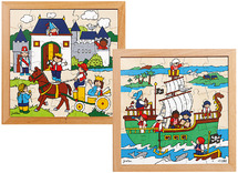 Themapuzzel - Rolf - ridders - piraten - 30 stukjes per puzzel - hout - set van 2 assorti
