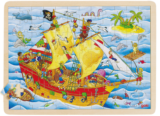 Themapuzzel - piratenschip - 96 stukjes - hout - per stuk