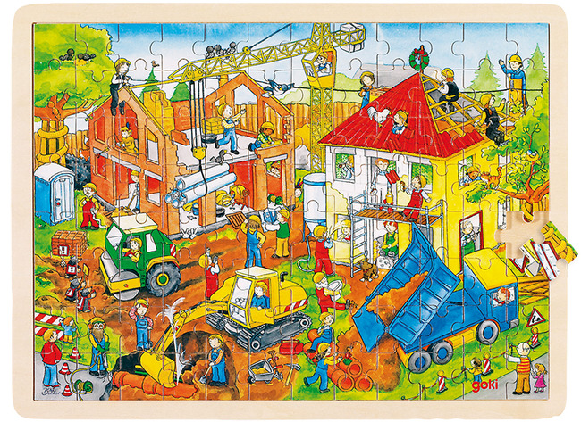 Puzzel - themapuzzel - Goki - bouwwerf - 96 stukjes - hout - per stuk