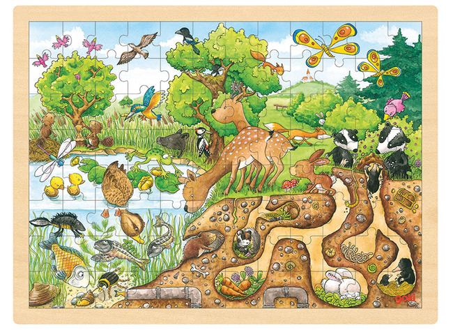 Puzzel - themapuzzel - Goki - ontdek de natuur - 96 stukjes - hout - per stuk