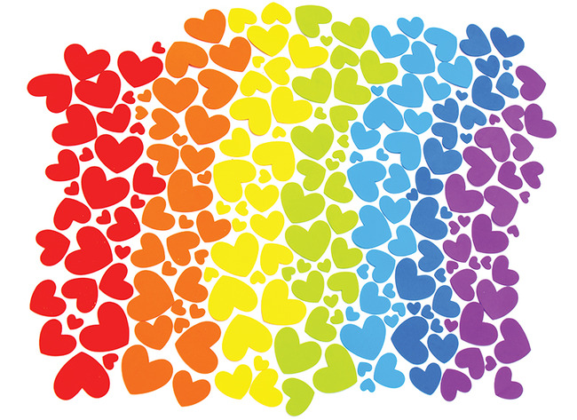 Foam - stickers - harten in regenboogkleuren - set van 210 assorti