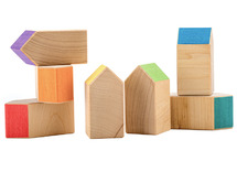 Open-ended - Ocamora - bouwset - huisjes - regenboog - hout - per set
