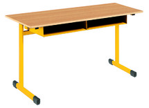 LEERLINGENTAFEL - TAU - DUBBEL  - VERSTELBAAR - MET BOEKENVAK - GEKLEURD