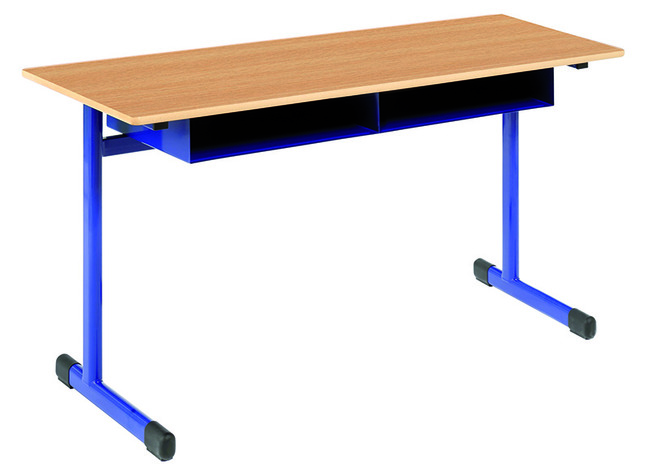 Leerlingentafel - Tau - Dubbel - Verstelbaar - Met Boekenvak - Gekleurd - onderstel ral 5002 (donkerblauw) - blad beuk - per stuk