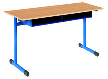 Leerlingentafel - Tau - Dubbel - Verstelbaar - Met Boekenvak - Gekleurd - onderstel ral 5015 (blauw) - blad beuk - per stuk