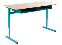 Leerlingentafel - Tau - Dubbel - Verstelbaar - Met Boekenvak - Gekleurd - onderstel ral 9006 (aluminium grijs) - blad beuk - per stuk
