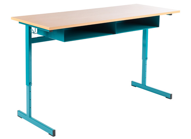 Leerlingentafel - Tau - Dubbel - Verstelbaar - Met Boekenvak - Gekleurd - onderstel ral 6029 (donkergroen) - blad beuk - per stuk