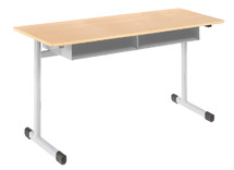 LEERLINGENTAFEL - TAU - DUBBEL - NIET VERSTELBAAR - MET BOEKENVAK - GEKLEURD
