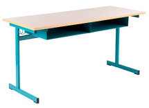 LEERLINGENTAFEL - TAU - DUBBEL - NIET VERSTELBAAR - MET BOEKENVAK - GEKLEURD
