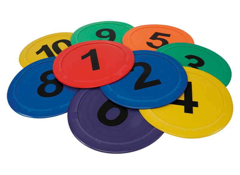 Disques a chiffres - plastique coloré - set de 10