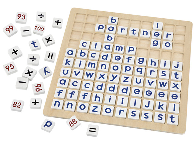 Letter en getallen - legbord voor letters en cijfers - dubbelzijdig - hout - per set