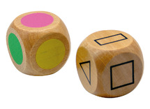 Spelaccessoires - dobbelstenen - Handige Handen - kleur en vorm - hout - set van 2 assorti