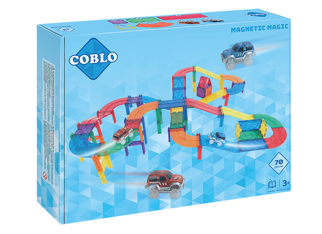 Bouwset - Coblo Racetrack - klassieke racebaan - magnetisch - set van 70 assorti