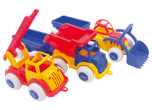 Voertuigen - Viking Toys - aanhangwagen - vrachtwagen - graafmachine - set van 5 assorti