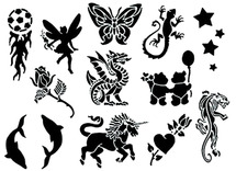 Sjablonen - tattoo - schmink - set van 12 assorti